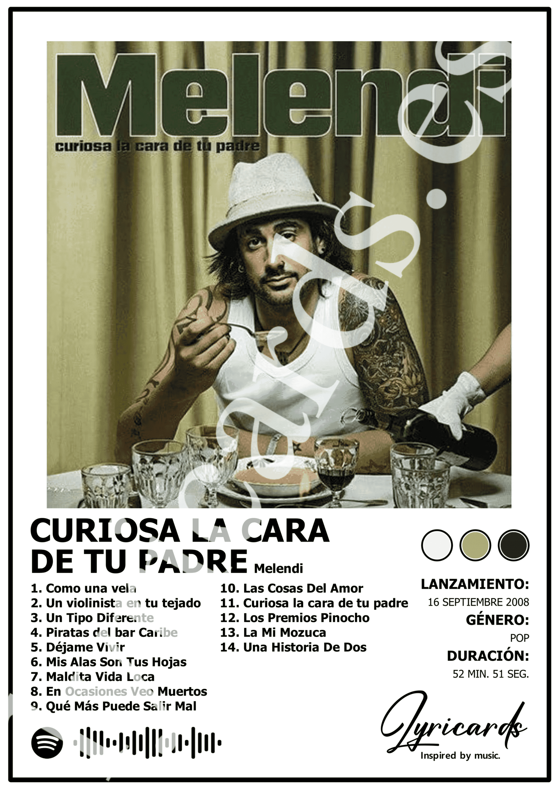 Lámina A4 - Curiosa la Cara de Tu Padre - Melendi - 2