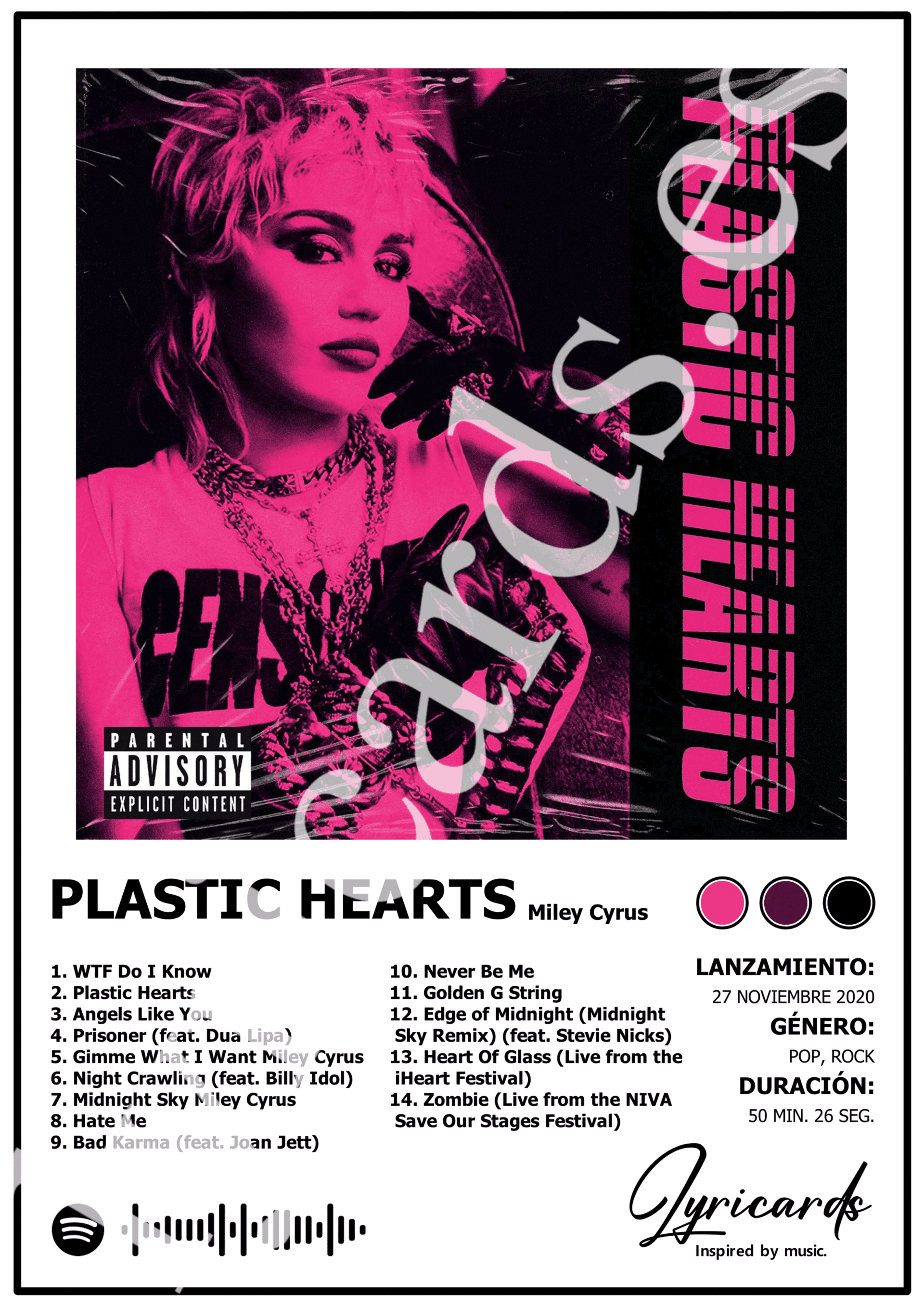 Lámina A4 - Plastic Hearts - Miley Cyrus - 2