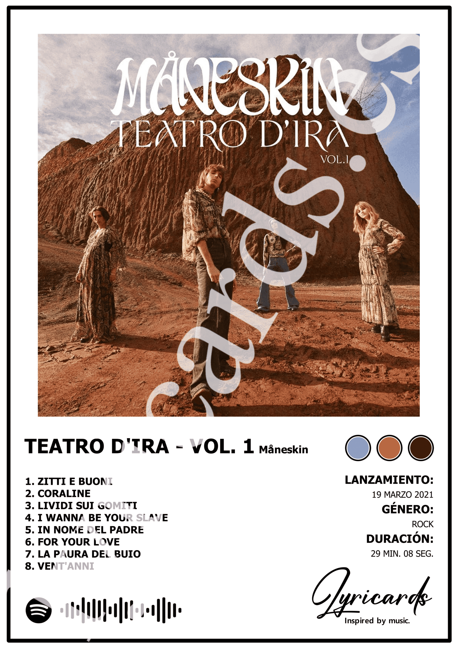 Lámina A4 - Teatro d’Ira - Vol. 1 - Måneskin - 2