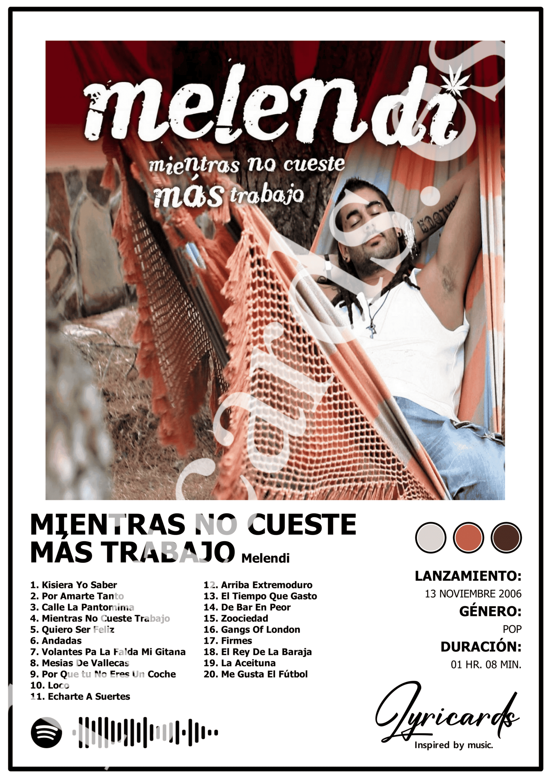 Lámina A4 - Mientras No Cueste Más Trabajo - Melendi - 2