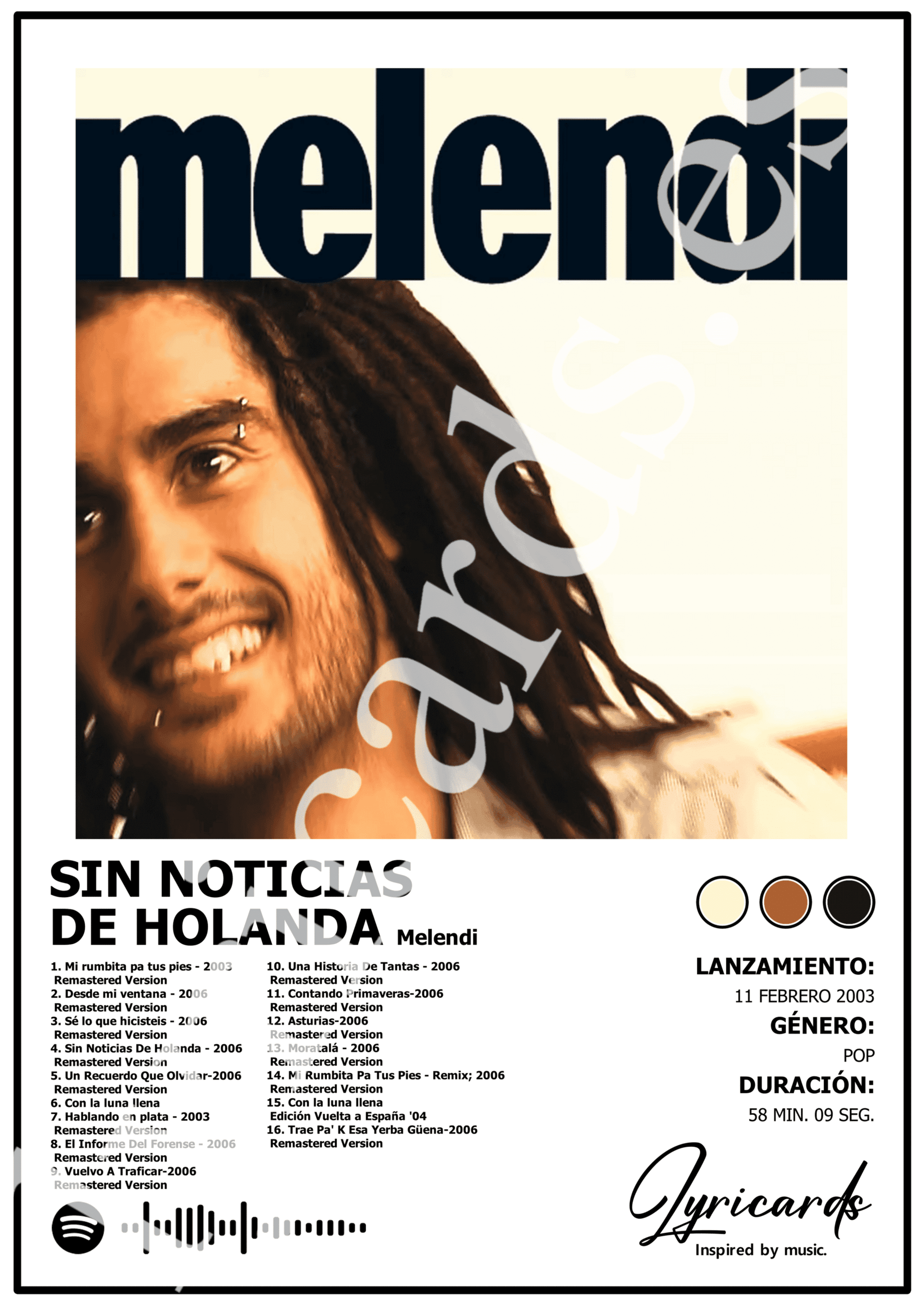 Lámina A4 - Sin Noticias de Holanda - Melendi - 2