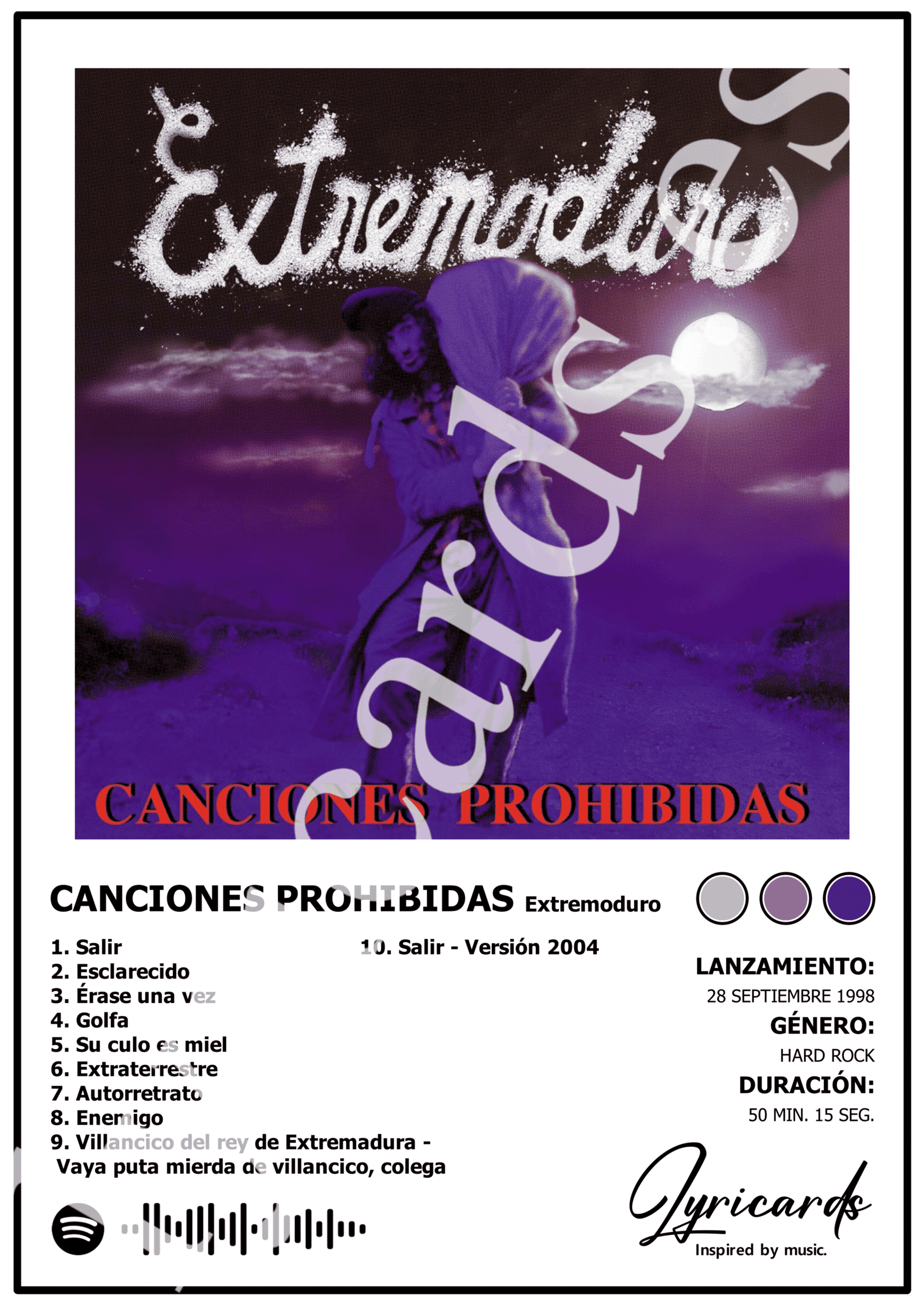 Lámina A4 - Canciones Prohibidas - Extremoduro - 2