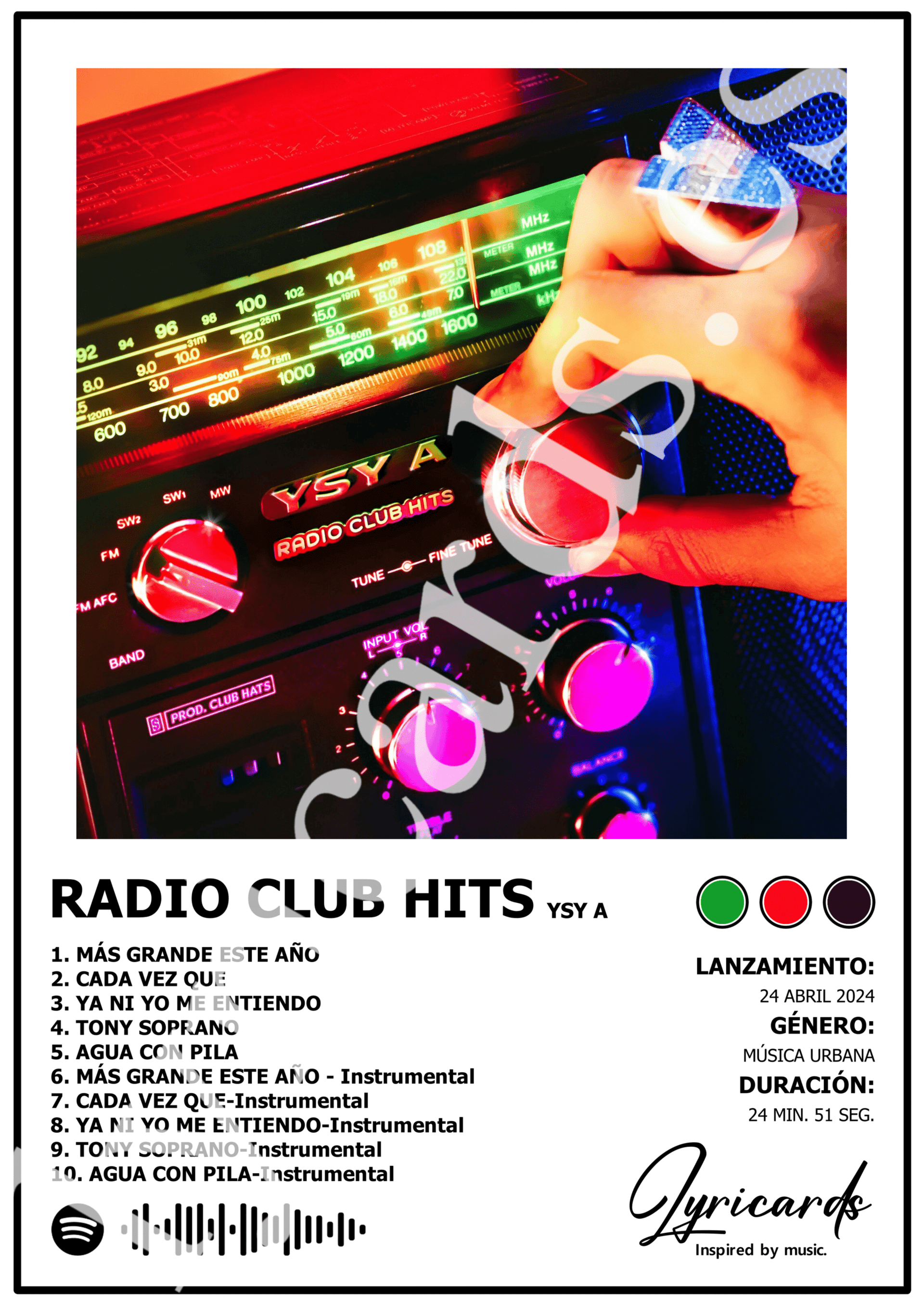 Lámina A4 - Radio Club Hits - YSY A - 2